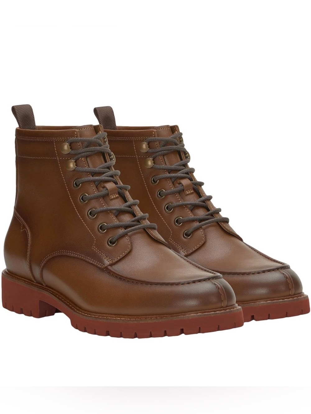 0177: Vince Camuto Brown Leather Lace-Up Moc Toe Boots